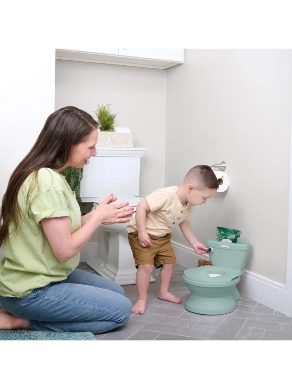 Infant Potty Training Toilet with Lifelike Flushing Sound, Green, 18 Months